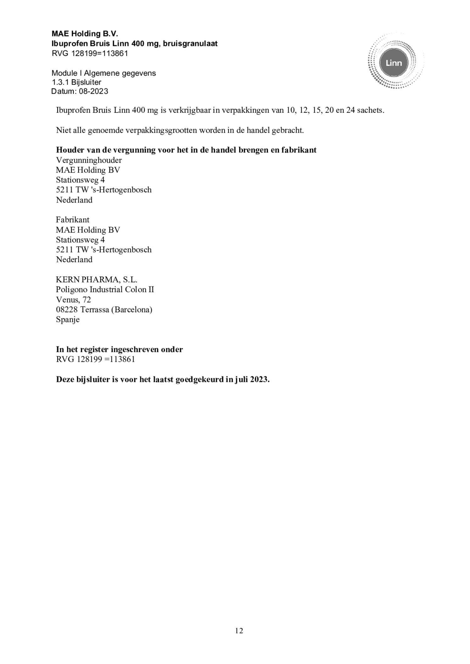 Ibuprofen Bruis Sachets 400mg afbeelding van document #12, bijsluiter